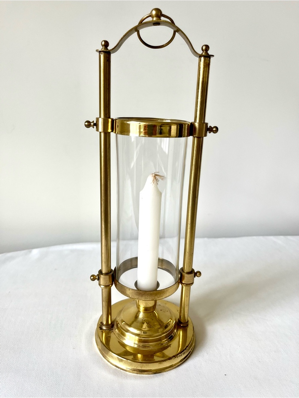 Brass Candle Lantern Pillar Holder - Gold Finish & Candle